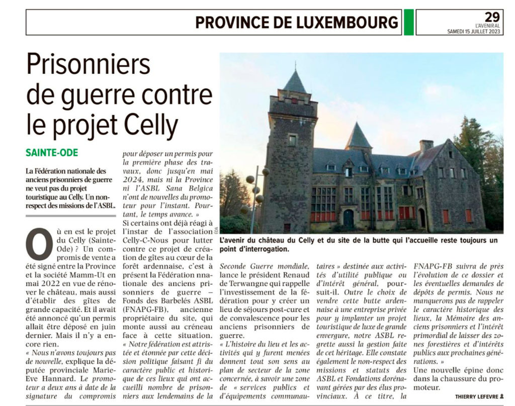 L’avenir - Prisonniers de guerre contre le projet Celly Thierry Lefevre - 15 juillet 2023